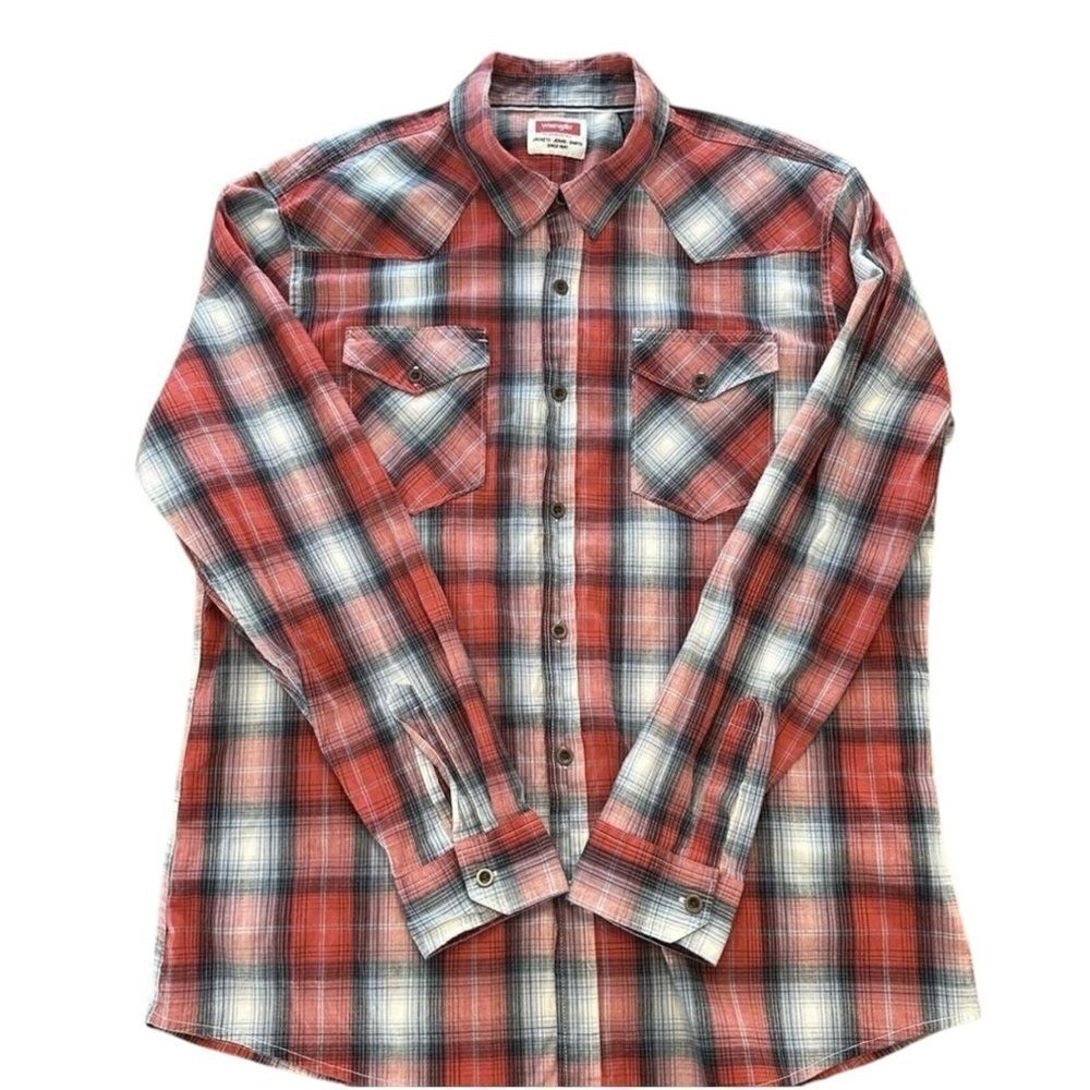 Wrangler Red and White Casual Button Down Shirt with Western Yoke